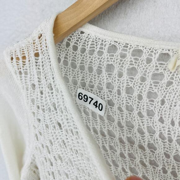 EILEEN FISHER Sweater S Crochet Open Round Neck Pullover Boho White - Picture 14 of 14